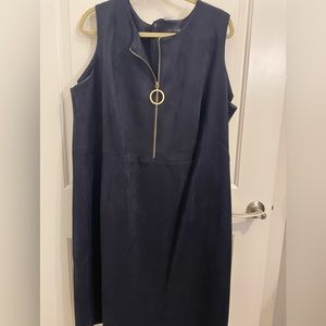 Calvin Klein womens plus size 22 black faux suede sheath dress with gold zipper